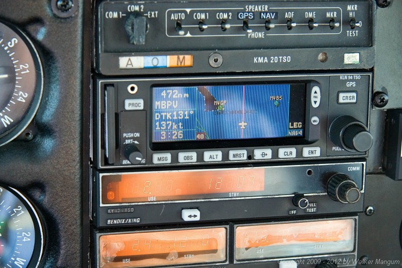 Provo - 472 miles ahead. We departed from North Palm Beach County Airport. We have a headwind today, so are only making 137kt over the sea. The GPS is showing Grand Bahama (MYGF)  on the left and South Bimini (MYBS) on the right.