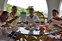 Barbecue time at Chef Andy Niedenthal's house: Davide, Mike Morphew, Kay Schwartz, Cele. Andy is the executive chef at Peter Island Resort.
