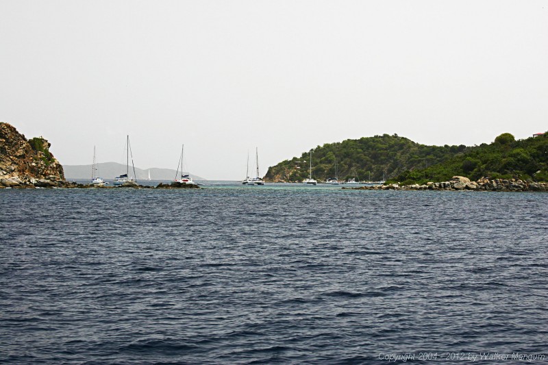 Looking into Manchioneel Bay from between Cistern Rock and Cistern Point, Cooper Island.