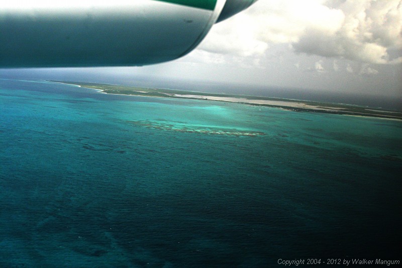 Approaching Anegada via Clair Aero. Prawny Shoal in the center. West End at upper left, followed by Pomato Point and Setting Point.