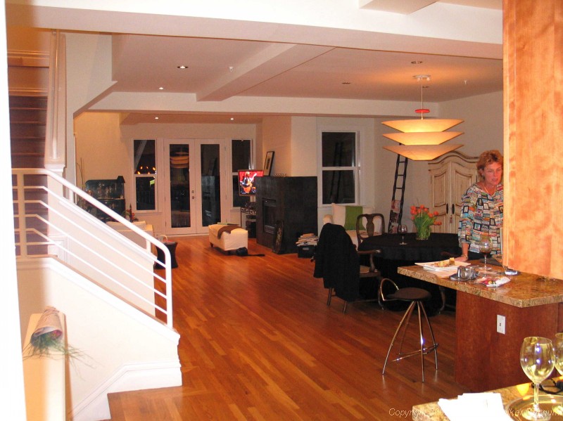 Main floor at 2736 Bush Street. Kitchen is at right, huge living and dining areas to left.